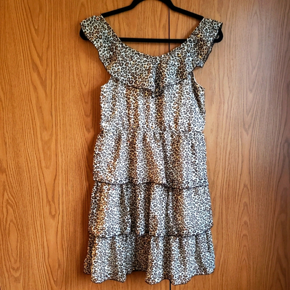 Justice Girls 16 Leopard Tiered Ruffled Sun Dress Animal‎ Print Cheetah Sundress